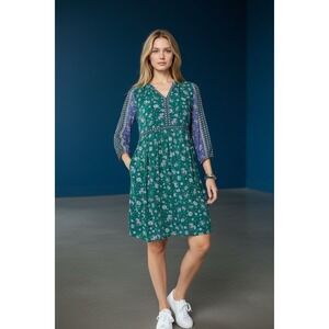 J. Jill Women's Peasant Mixed Print Dress Sweet Clover Folkloric Vine - Petite M